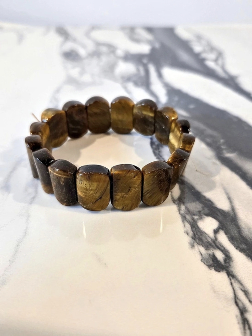 Vintage Natural Tiger’s Eye Gemstone Chunky Stretch Link Bracelet